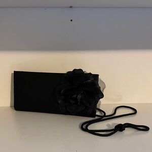 Black Silk Flower Clutch with Strap